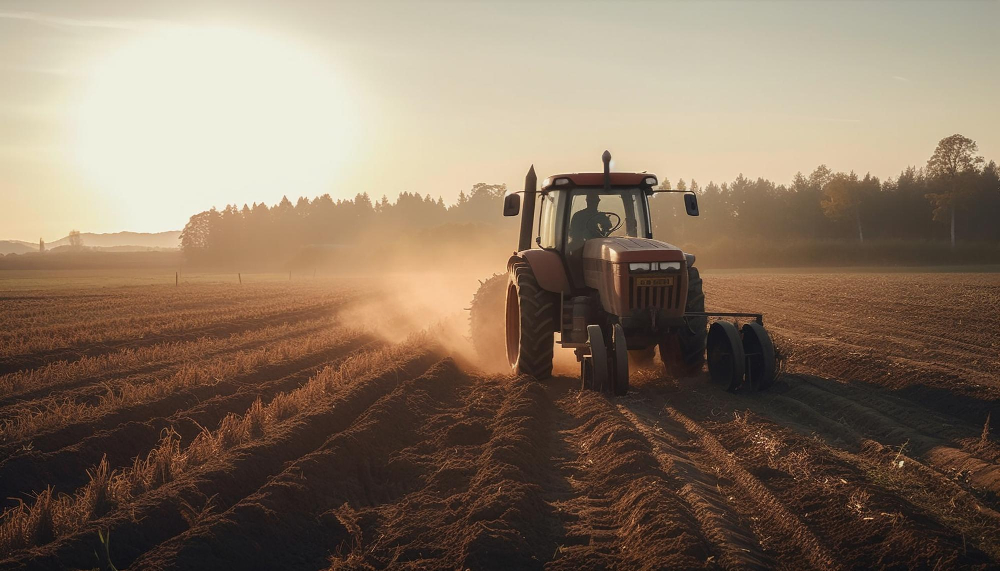 agricoltore che lavora all aperto raccogliendo grano al tramonto generato dall intelligenza artificiale1